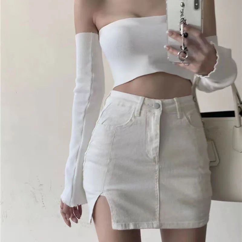 Lucyever Korean Style Women's Denim Skirt Sexy Slim Fit Anti-Glare Mini Skirts Woman Summer Solid Color High Waisted Short Skirt