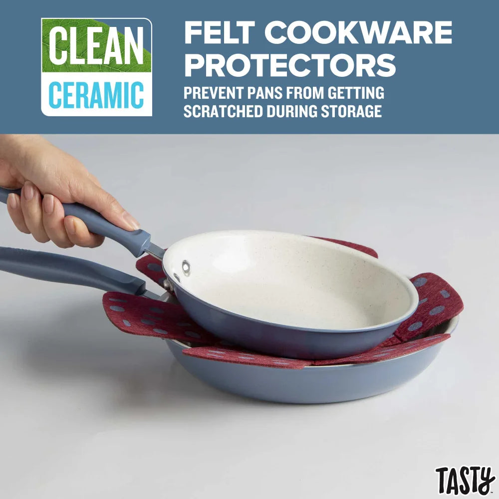 Tasty Clean Ceramic 16 Piece Non-Stick Aluminum Cookware Set, Slate Blue Cooking Pots Set  Cooking Pots Set Non Stick