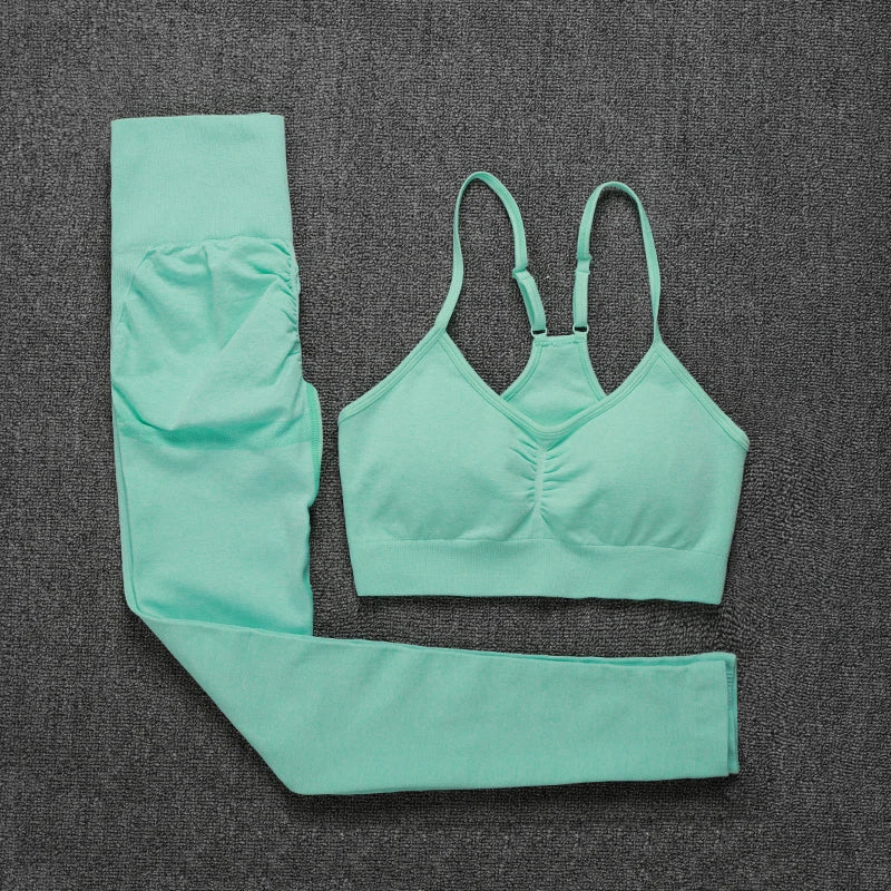 2 Piece Seamless Yoga Set Sports Tracksuit Women Gym Two Piece Set Clothing Fashion Fitness Suits Outfit Bra Leggings Sportswear
