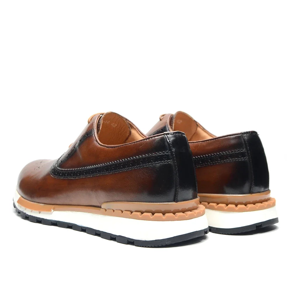 Men's Sneaker Shoes Genuine Cow Leather Oxford Brogue Luxury Designer 2-eyelet Lace-up Autumn Winter Daily Casual Shoes for Men