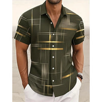 Men's Geometric Plaid Button Shirt Casual Fashion Outdoor Vacation Street Trend Turndown Shirt 3D Printed Short Sleeve Shirts