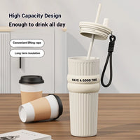 2025 New In Stock Large Capacity Simple And Convenient Straw Insulated Cup Office Coffee Cup Portable Accompanying Car Cup