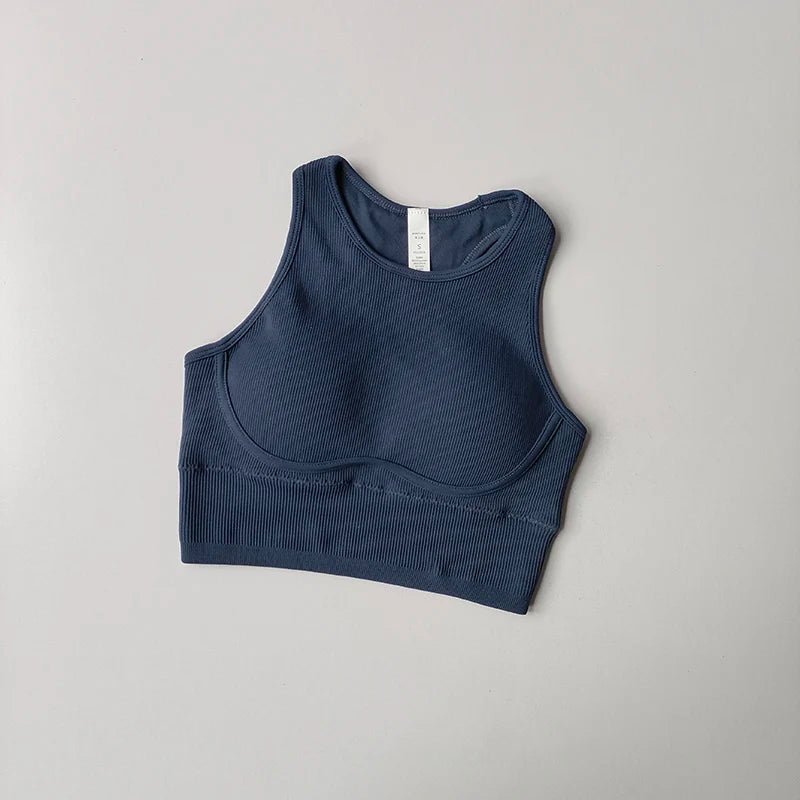 New Running Fitness Sports Vest Integrated Women's High-strength Thread Hollow Beautiful Back Shockproof Tight Yoga Bra Clothing
