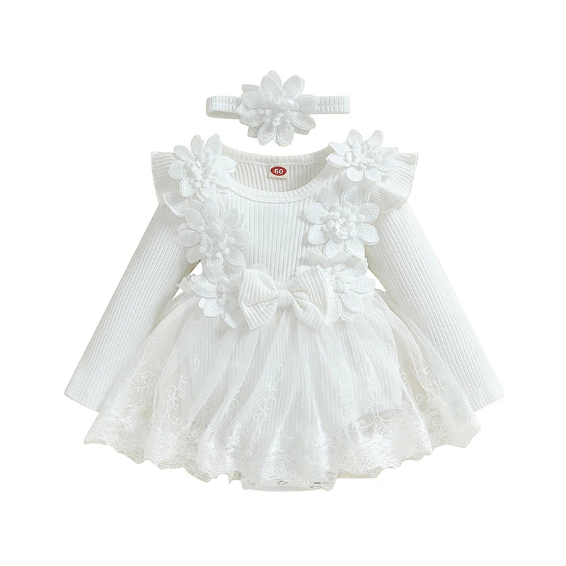 Little Princess Birthday Party Dress Embroidery Flower Lace Tutu Romper Dress Infant Baby Girl Clothes Outfits