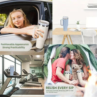 40oz Stainless Steel Car Cup Large Capacity Water Cup with Handle and Straw Double-walled Insulated Travel Mug Holiday Gifts