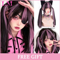 LM Synthetic Black Wig with Long Ponytail Short Straight Wig Lolita Cosplay Party Harajuku Blonde Wig With Bangs for Women