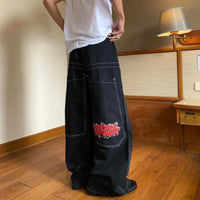 Streetwear Wide Leg Jeans Men Y2K Harajuku Baggy Jeans Embroidery Pattern Hip Hop Vintage Denim Pants Straight Casual Trousers