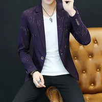 Men's Korean Slim Suit Blazer Men's Summer Handsome Personality Printed Small Suit Night Men's Casual Suit Thin Jacket