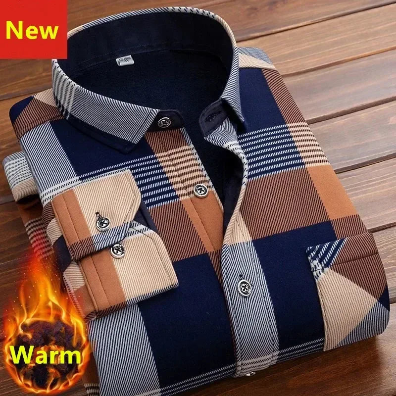 2025 Men's Autumn Winter Casual Long Sleeve Plaid Shirt Thick Warm Men's Casual High Quality Soft Large Size Warm Shirt Tops 4XL