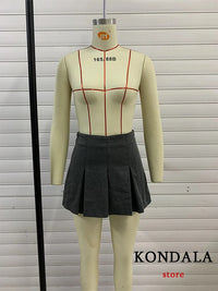 KONDALA Vintage Dark Grey Mini Skirts Women Ruffles Pleated Sexy Shorts Skirts Female Fashion 2024 Streetwear Mujer Faldas