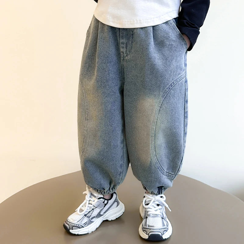 New Kids Designer Baggy Jeans for Little Girls Casual Blue Denim Pants Toddler Children Loose Trousers Age 2 3 4 5 6 7 8 9 Years