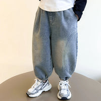 New Kids Designer Baggy Jeans for Little Girls Casual Blue Denim Pants Toddler Children Loose Trousers Age 2 3 4 5 6 7 8 9 Years