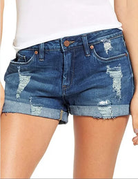 Denim Shorts for Women High Rise Ripped Distressed Jean Shorts And Pockets Summer Casual Cuffed Hem Non Stretchy Denim Shorts
