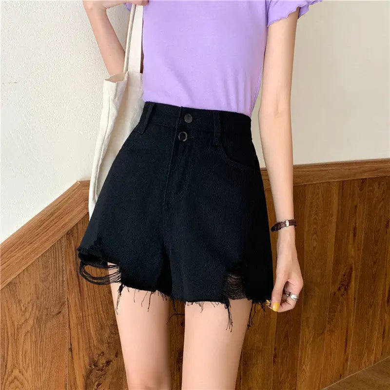 Denim Shorts Women's New 2026 Summer Thin High-waisted A-shaped Wide-leg Pants Slim Shorts