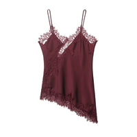 Sexy Lace Sling Tops Women's Hollow Out Sleeveless Backless Asymmetrical Hem Top 2026 Summer New Lady Fashion Short Tops