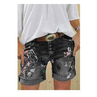 Women Denim Shorts Summer Elastic Single-breasted Print Casual Lady New Fashion Street Sweet Skinny Jeans Pants
