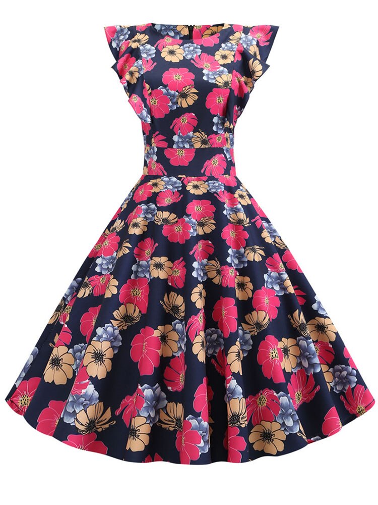 Women Summer Dress Retro 50s 60s Robe Femme Rockabilly Pinup Party Vestidos Casual Elegant Floral Office Dress