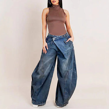 Mom Jeans Wide Leg Pants Women Vintage Denim Loose Trousers Stretch Mid Waist Washed Distressed Floor Length 2025 Streetwear