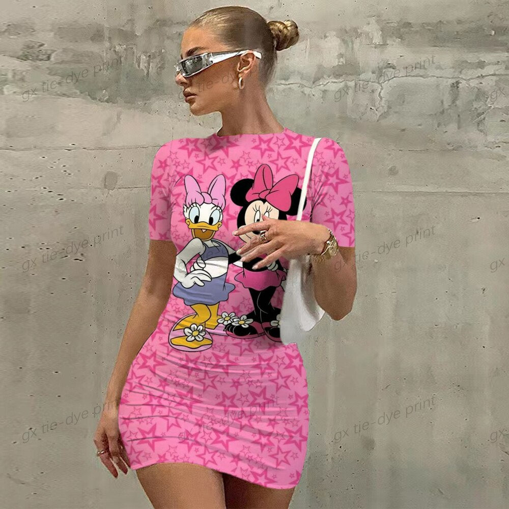 2023 Sexy summer women's new Korean temperament Disney Minnie Mickey Mouse short-sleeved Dress