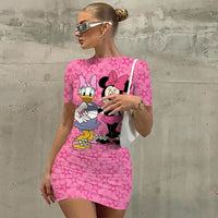 2023 Sexy summer women's new Korean temperament Disney Minnie Mickey Mouse short-sleeved Dress