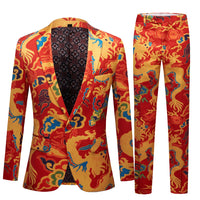 Men&#39;s Suit Autumn American Graffiti Print Suit Collar Slim Fit Casual Pencil Pants Streetwear Men Clothing Set 2 Piece