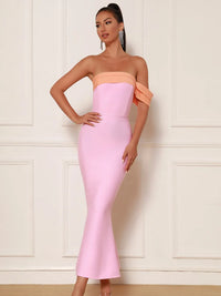 New Women Summer Sexy Off Shoulder Patchwork Pink Mermaid Ankle Length Bandage Dress 2023 Elegant Evening Celebrity Party Dress