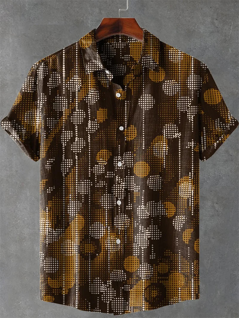 Men's Short Sleeve Shirt Vintage Ethnic Style Sunlight and Tree Illustration Art Snake Print Casual Linen Shirt