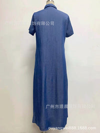 2023 Summer New Spliced Long Dress for Women Casual Solid Color Large Swing Denim Dress