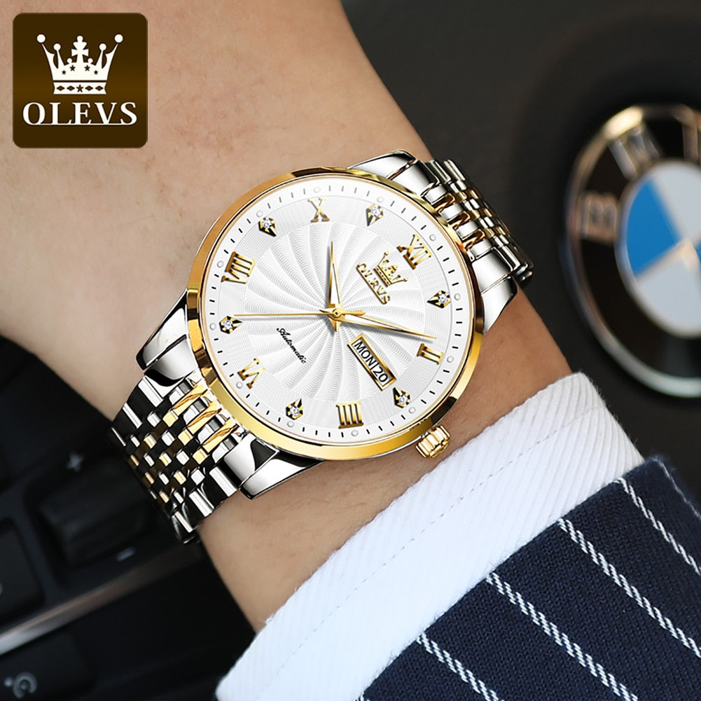 OLEVS Men Mechanical Watch Top Brand Luxury Automatic Watch Sport Stainless Steel Waterproof Watch Men relogio masculino