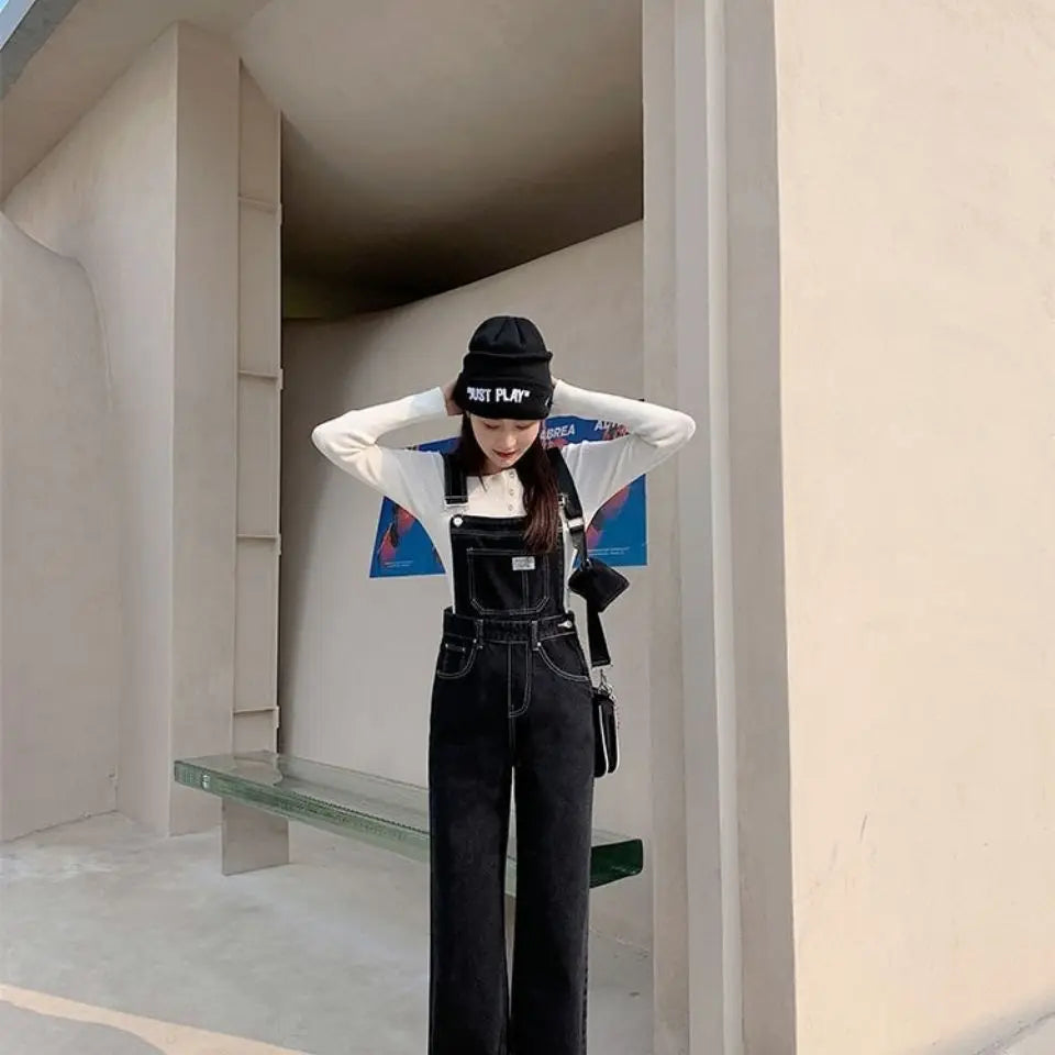 Jeans Bib Pants Women's Crotch Convenient Pants Double-headed Invisible Zipper Large Version Loose Slim Sex Pants Wide Leg Pants