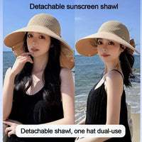 1Pcs Outdoor Sun Bucket Hat for Women Girls Fishing Hiking Wide Brim Bucket Hat with Neck Cover 360° Protection Sunscreen Caps