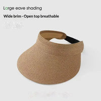 UPF50+ Wide Brim Visor Hat For Women Straw Beach Sun Visor Foldable Ponytail With UV Protection Straw Hat Beach Hats【AliS8】