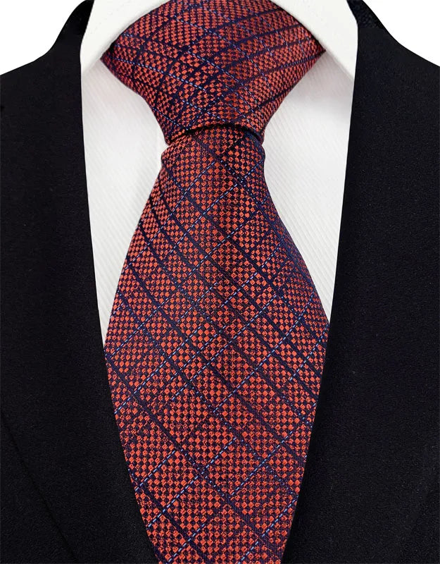 Luxury 8CM Mens Necktie Brown Orange Color Dot Stripes Ties For Man Groom Jacquard Woven Neck Tie For Business Wedding Party