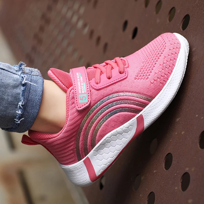 Spring Autumn Kids Girls Casual Shoes Child Breathable Mesh Sneakers Student's Anti-Slip Sport Walking Footwear Size 28-38