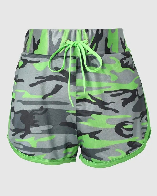 2023 Summer Women's Shorts Fashion Camouflage Printing Drawcord High Waist Shorts Casual Sports Pants Fitness Jogging Shorts