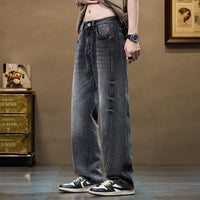 Men's Baggy Straight-Leg Denim Pants | Business Casual Wide-Loose Fit Jeans for Spring/Autumn All-Season Styling