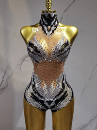 Gold Sequin Sexy Tight Bodysuit Triangle Pants Future Soldier Party Performance Costume for Women's Group Dance Y027