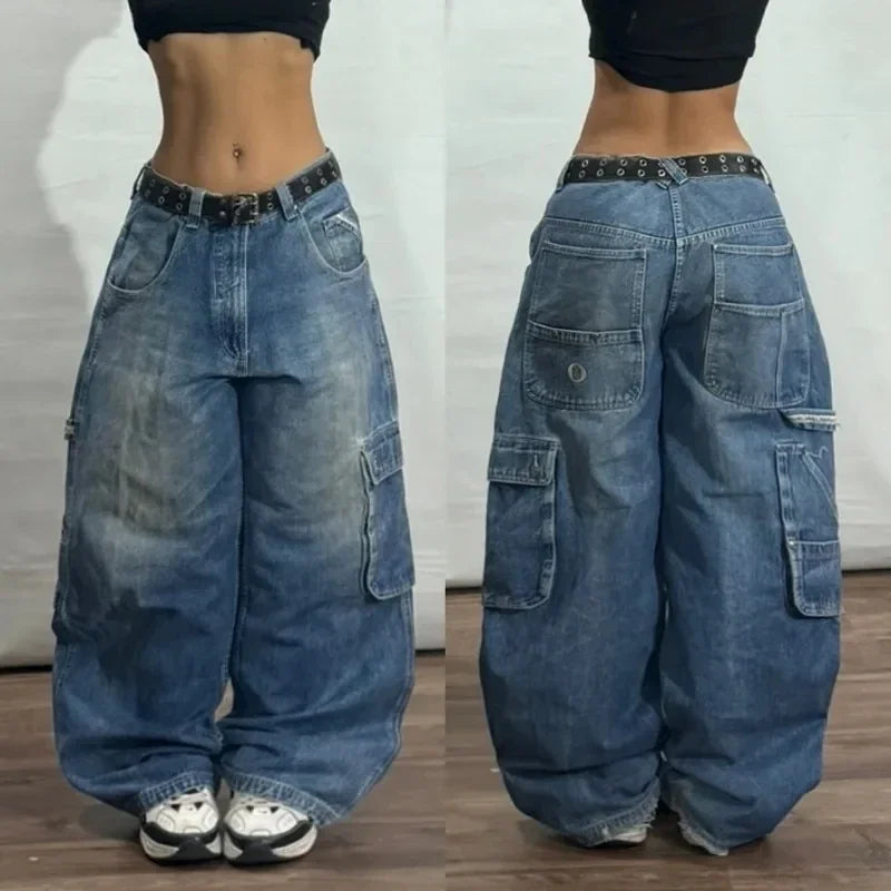 Y2K American New Pattern Embroidery Baggy Jeans Men High Street Vintage Hip Hop Fashion Casual Joker Couple Wide-leg Pants