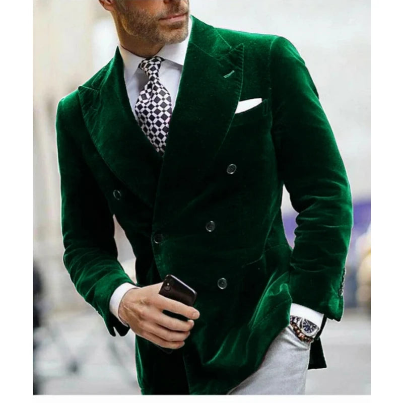 Velvet Double Breasted Blazer for Men Dinner Party Italian Style Smoking Prom Jacket Elegant Jacket for Wedding Party
