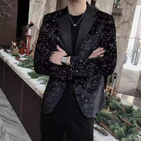 Black Male Blazer High Quality Single Models Menswear Coat Elegant Original Gentleman Simple Breasted Sequin Men's Suit Jackets