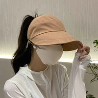 Summer Wide Brim Sunhat Women Foldable Adjustable Outdoor Beach Bucket Hat UV Protection Visors Fisherman Ponytail Caps