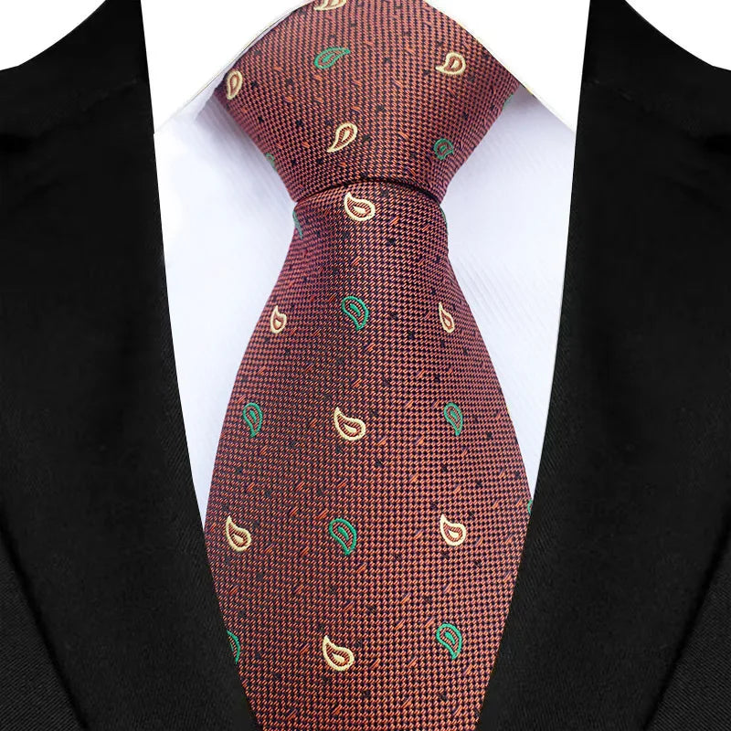 Luxury 8CM Mens Necktie Brown Orange Color Dot Stripes Ties For Man Groom Jacquard Woven Neck Tie For Business Wedding Party