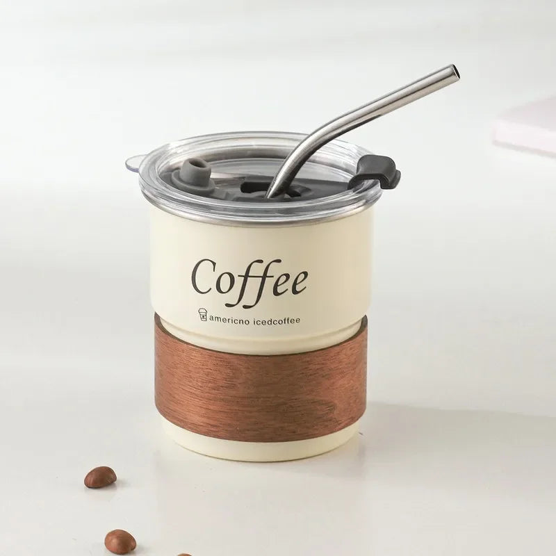 Coffee Cup 304 Stainless Steel Insulated Cup with Straws Beer Mug Coffee Cup Reusable Water Cup with Lid for Outdoor Camping