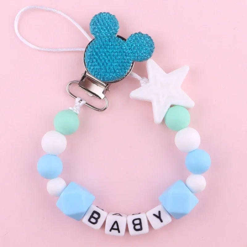 Free Handmade Personalized Name Baby Pacifier Clips Chains Silicone Beads Teether Teething Toys Dummy Holder Pacifier Chain Gift