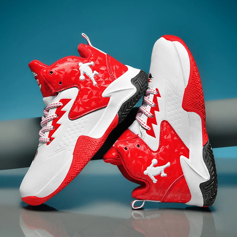 A pair of children's four-season high-top leather basketball shoes, wear-resistant and comfortable sneakers, sizes 31-40，CT-2036