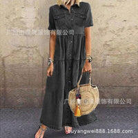 2023 Summer New Spliced Long Dress for Women Casual Solid Color Large Swing Denim Dress