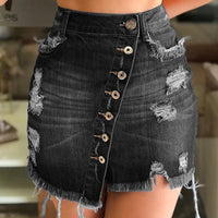 2022 Summer New Woman Ripped Denim Button Denim Short Skirt