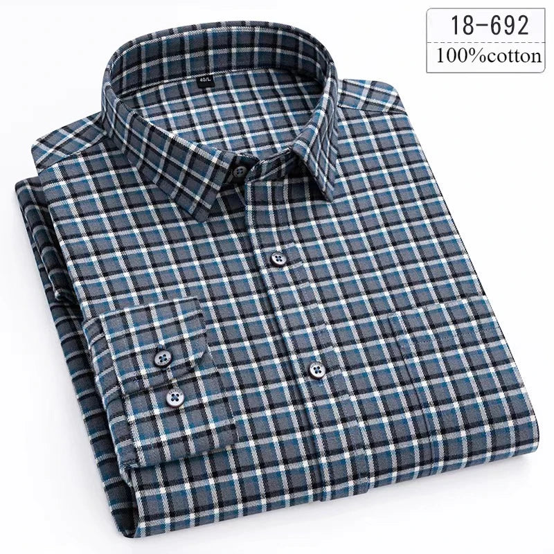Luxury high-quality100%cotton houndstooth full shirts for men slim fit Casual shirt long-sleeve plaid soft designer clothes ropa