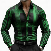 Men's Geometric Striped Grid  Plaid Shirt Long Sleeve Business Casual Vacation  Summer Spring Turndown 3D Print Button Up Shirts