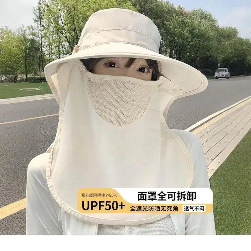 2025 Summer Wide Brim UPF 50+ Sun Hat With Face Cover - Full Coverage UV Protection Bucket Hat -Outdoor Beach Travel